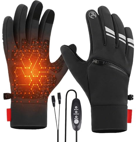 Guanti da moto riscaldati, tre impostazioni di temperatura, touchscreen, presa USB, scaldamani con tasche, guanti riscaldanti USB per uomini e donne, campeggio, caccia, escursionismo, ciclismo