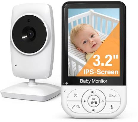 Babystar Camara Vigilancia Bebe con Pantalla 3.2, Vigilabebes con Camara sin Wi-Fi, Visión Nocturna, Comunicacion Bidireccional,Monitoreo de Temperatura, Zoom 2X, Eco, 4 Canciones de Cuna relajantes