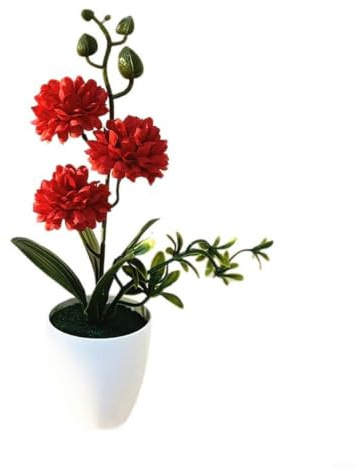FUBESK Vaso da fiori artificiali realistico, crisantemo per scrivania da ufficio, pianta in plastica a bassa manutenzione per la decorazione di casa e giardino (rosso)