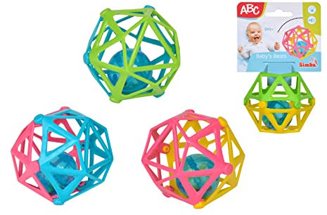 Simba ABC Rassel Greifling – Weicher Stoffball, mit Rassel, sensorischem Stoffmix & Greifelementen, fördert Motorik & Tastsinn, zufällige Auswahl aus 4 Designs, Ø 10 cm, ab 0 Monaten