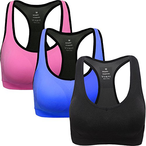 ANGOOL Femme Soutien-Gorge de Sport Lingerie Brassière Quotidienne Bralette sans Armature, Noir+bleu+rose, XL