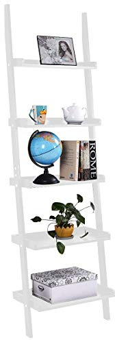COSTWAY Etagère Echelle Bibliothèque Étagère Etagère de Rangement en MDF avec 5 Niveaux de Rangement pour Salon, Chambre 56 x 32,5 x 189 cm (Blanc)
