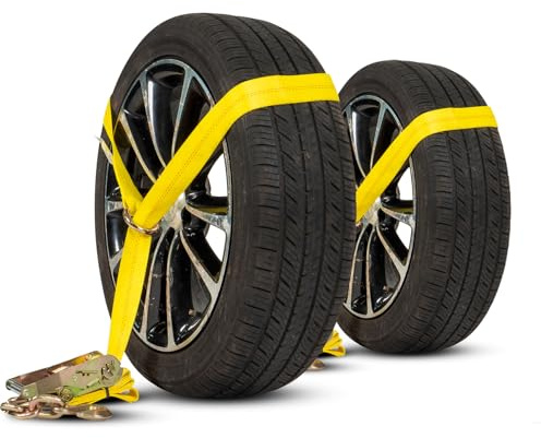 US Cargo Control Side Mount Wheel Net with Ratchet and Chain Extension, Easy to Use Wheel Strap for Vehicle Tie Down Applications, Working Load Limit of 3,333 Pounds, 2 Pack