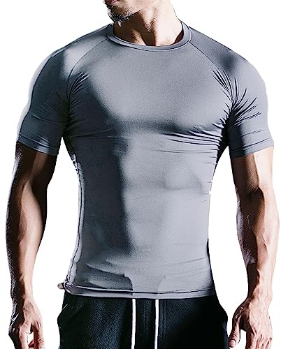 Hommes Maigre Serré Compression Couche de Base Manche Courte T-Shirt La Musculation Tops Polyester et Spandex