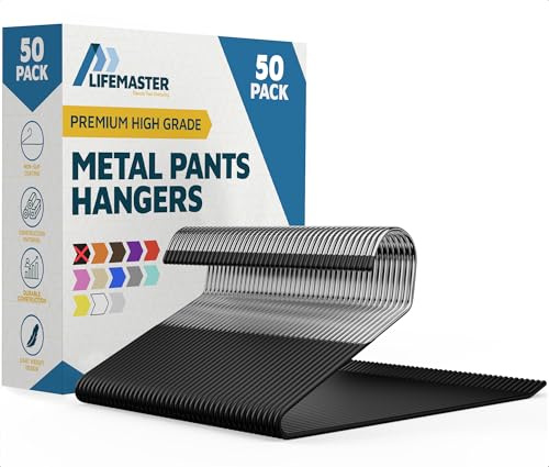 Lifemaster Lot de 50 cintres en métal antidérapants pour Pantalons, couvertures et Jeans avec revêtement en Caoutchouc et extrémité Ouverte - Noir
