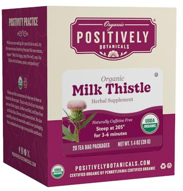 Organic Positively Botanicals Company, Milk Thistle Herbal Tea Bags, 20 Count