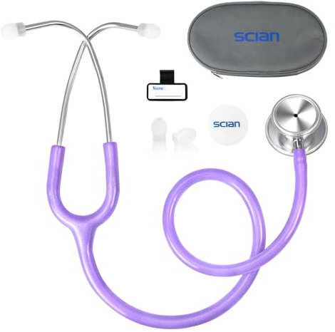 Stetoscopio SCIAN a doppia testa, classico, in acciaio inox con accessori e custodia per medici, infermieri, bambini e adulti(viola)