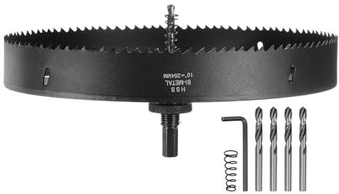 sourcing map Bi-Metal Hole Saw Kit 254mm (10) Hole Cutter Set with 1pcs 1/2 Hex Shank Arbor 5pcs 1/4 Center Drill Bits 2ps Springs 1pcs Wrench for Wood Plastic Soft Metal