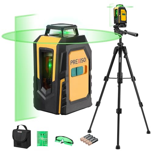 PREXISO Laser Level with Tripod, 30 M Self Leveling Line Laser with Horizontal & Vertical Green Lines, Target Plate, Green Glasses, 360° Green Cross Line Laser Tool for Ceiling Tiling Construction