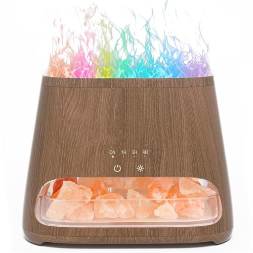 SALKING Flame Essential Oil Diffuser, Himalayan Salt Lamp, Upgrade 7 Colour Lights Aromatherapy Diffuser, Ultra-Quiet Essential Oils Humidifier for Large Room, Bedroom,150ml (Dark)