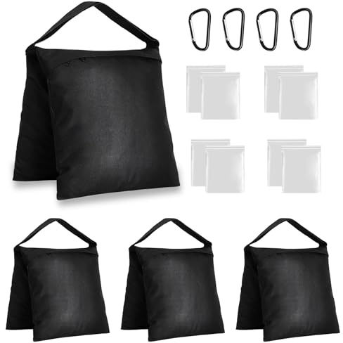 Lot de 4 Sac de Sable,27 x 58,5 cm Lestage Oxford 600D avec Crochet et Sac Plastique,pour Trépied de Photographie,Studio Photo,Tente, Parasol