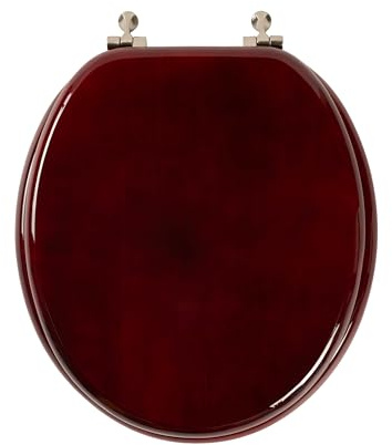 Toilet Seat, Solid Wood, Rubber Wood, High Gloss Finish, Mahogany Red, PIKLiDS (Round)