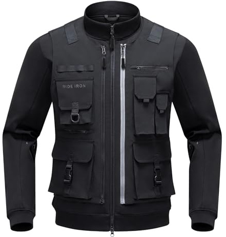 RIDEIRON Motorradjacke Herren Winter Vier Jahreszeiten 3-in-1 Abnehmbare Weste CE Schulter- und Ellbogenschützer Modische und lässige Motorradschutzbekleidung Schwarz L