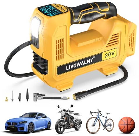 Cordless Tire Inflator Portable Air Compressor Tire Air Pump Compatible With Dewalt 20V Battery - LIVOWALNY 160PSI Auto Pump with Digital Pressure Gauge for Car Tires, Bicycle, Balloons (No Battery)
