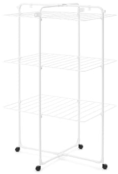 Brabantia HangOn Tower Drying Rack, 23 m (weiß), Turmwäscheständer klappbar, platzsparender Standtrockner mit Rollen und Aufhängehaken
