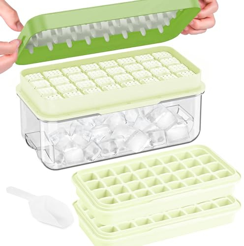 Bacs à glaçon avec couvercle,Moule à Glaçons de 64 Grilles- Sans BPA,bacs à glaçons carrés faciles à retirer en une Seconde(Vert,2 niveaux)