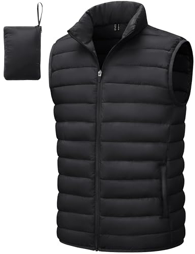 TACVASEN Men's Puffer Vest Lightweight Packable Down Outerwear Vests Winter Casual Sleeveless Jacket for Work Outdoor Running Golf Hiking Black M