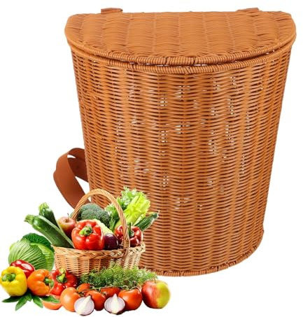 Zaino Cestino | Cesto Intrecciato A Mano Con Coperchio | Leggero, Spazioso, Resistenti Spallacci | Ideale Per Picnic, Raccolta Frutta, Mercato, Viaggi, Attività All’Aperto