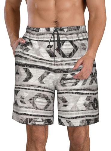 hhxvcv Short de plage pour homme imprimé tribal gris – Taille élastique tendance pour fête de planche sports nautiques vêtements décontractés