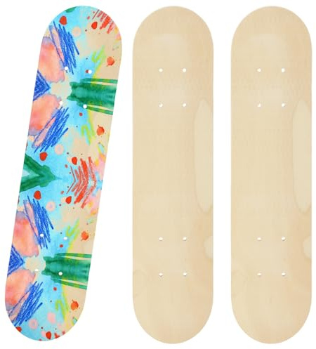 Generisk 3 st. Blank skateboard-däck, obearbetade träkonstverk för gör-det-själv-graffiti, 23,6 x 5,9 tums skateboard set med förborrade hål för målning, väggdekoration