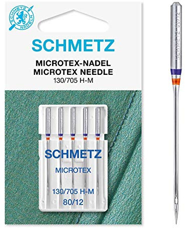 SCHMETZ | 5 Nähmaschinennadeln | Microtex | 130/705 H-M | Nadeldicke 80/12 | Geeignet für besonders dichtes oder feines Gewebe | auf jeder gängigen Haushaltsnähmaschine einsetzbar
