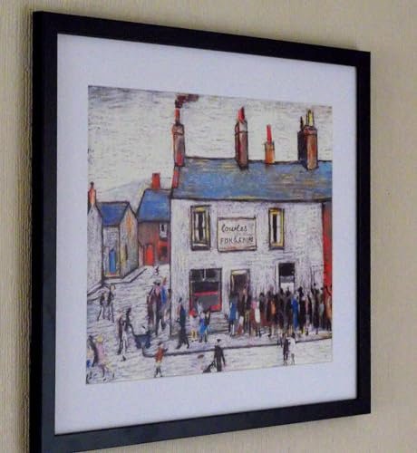 Stateoftheart-uk Authentic UK Handcrafted L S Lowry Print - CHIP SHOP - A4 Textured Image in an Art Mount - 15 x 12inch Sustainable Engineered Wood Frame