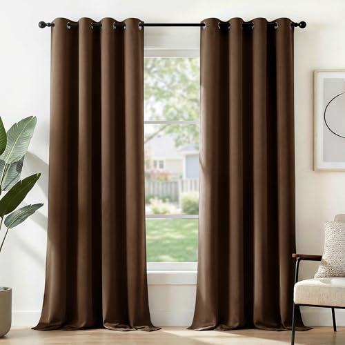 Deconovo Eyelet Thermal Insulated Blackout Curtains for Bedroom 55x87 Inch Two Panels Dark Mocha