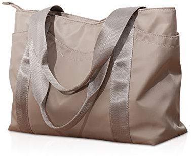 NICOLE & DORIS Damen Handtasche Nylon Schultertasche Umhängetasche Groß Shopper Tasche mit Reißverschluss Einkaufstasche wasserdichte Tote Bag Khaki
