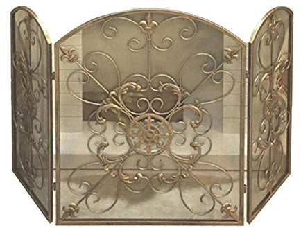 Funkenschutzgitter 3-Panel-faltbarer Feuer-Schirm-Schutz, Antik Silber Aufwändige Feuerwache Kamin Funkenschutz Kamin-Schirm-Schutz Sicherheitsabdeckung -47,6 × 31,5 Zoll