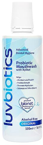 Luvbiotics Enjuague Bucal con Probióticos Orales y Xilitol. Promueve Bacterias Beneficiosas para un Aliento Fresco, Encías y Dientes Saludables. Libre de Alcohol, SLS y Parabenos - 500 ml.