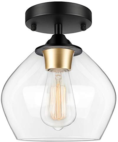 BesLowe Modern Semi Flush Mount Ceiling Light with Clear Glass Shade, Black