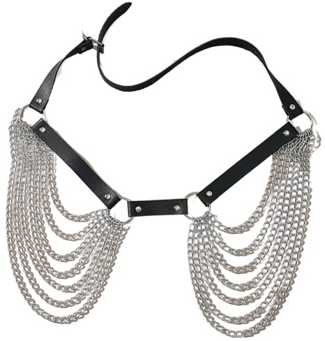 JFAN Chaine de Corps Punk Collier Cuir Femme Gotica Chaînes de taille Ceintures et Chaînes avec Glands Accessoire D