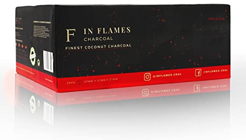 In Flames Carbone 20 kg – con durata extra lunga – Bicchette di cocco di alta qualità da 27 pezzi – per barbecue – Cubo di carbone di cocco da 27 mm