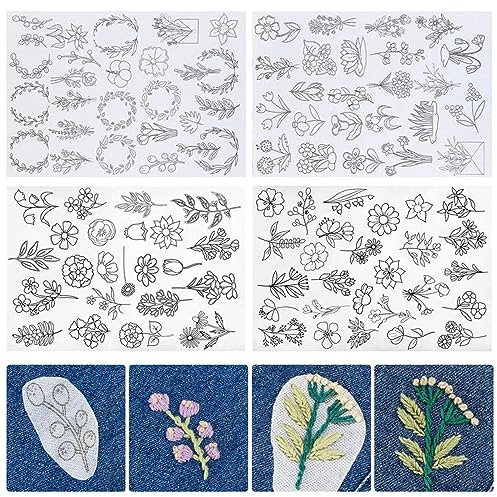 100 Stickvorlagen, Stickbilder auf Stickvlies Wasserlöslich, Stickvlies Selbstklebend, zum Abwaschen, Stabilisatoren zum Handnähen, Sticken für DIY Projekte, Kleidung & Taschen Personalisieren