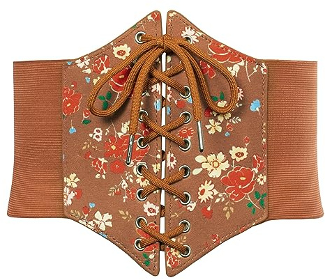 GRACE KARIN Women Waist Corset Brown Leather Corset Belt Printed Wide Belt for Cosplay Halloween(Brown Print,L)