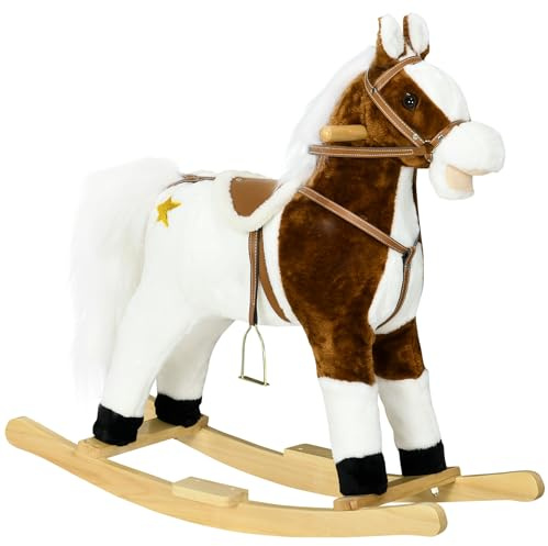 Qaba Rocking Horse with Sound, Ride on Horse with Saddle, Toddler Rocker, Gift for 3-8 Year Old, Brown
