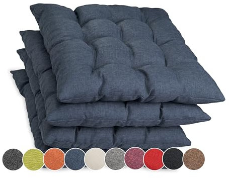 sunnypillow 4er Set Stuhlkissen mit Bändern 45x45 cm Bequeme Polsterauflage 8cm dick Auflage für Stühle/Bänke in Haus und Garten Sitzkissen Sitzauflage Gartenkissen Outdoor/Indoor | Blau