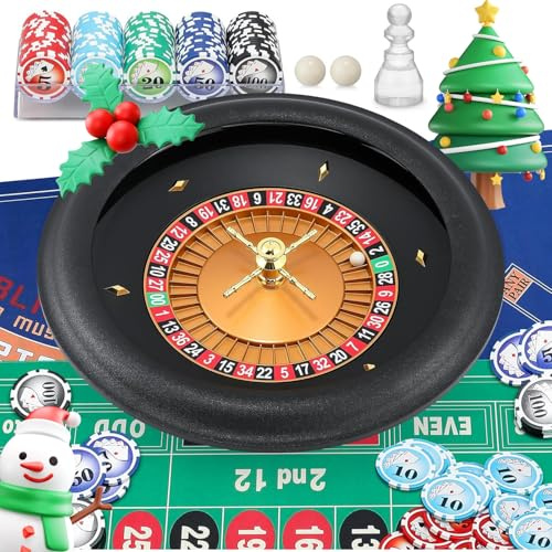 Proshine 18 ABS Roulette Wheel Set with 47.2 * 23.6” Double-Sided Roulette Tablecloth 100pcs Poker Chips Roulette Win Marker Dual Balls Casino Game Sets Smooth Rotation for Family & Party Fun
