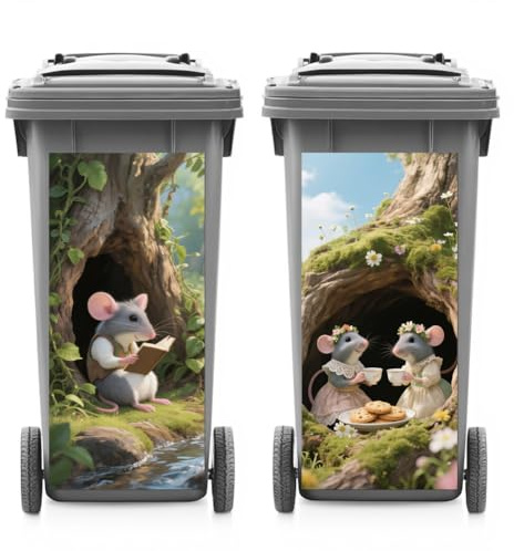 ANATTASOUL 2 Sheets Spring Wheelie Bin Stickers Tree Hole and Mouse Waterproof Dustbin Covers Decor, 14.9x 32.2 Adhesive Large Funny Decal for Bins, Fridge, Wall, Garden Outdoor, Indoor Decoration
