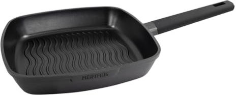 Nerthus FIH 1567 padella grill in alluminio pressofuso con rivestimento antiaderente quantanium adatta a induzione gas e vetroceramica manico ergonomico resistente al calore 28 cm