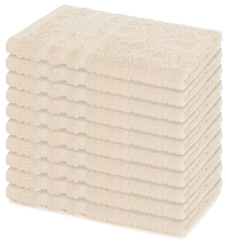Lavea® 10er Set Gästehandtücher 30x50 cm, Weiche & Saugstarke Gästetücher aus 100% Baumwolle, Frottierserie Elena, Waschbar 60°C, Trocknergeeignet – Creme