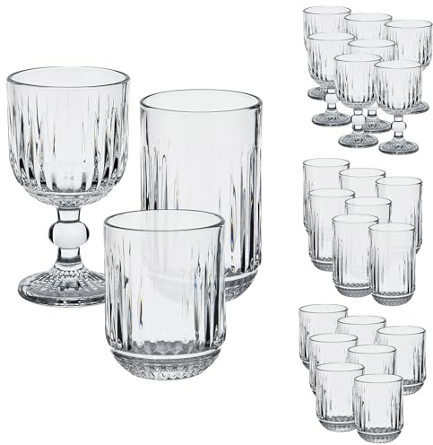 San Ignacio Juego de 8 Vasos (300ml) + 8 Vasos (380ml) + 8 Copas (300ml) de cristal Transparente