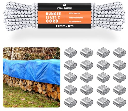 Gummirep 6mm x 10m Gummisnöre Gummilina med 20 Repklämmor