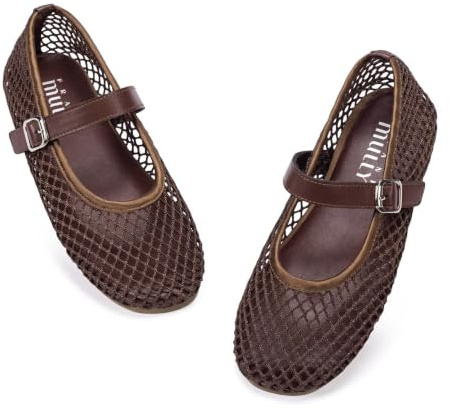 Frank Mully Ballerines Mary Jane décontractées en maille avec sangle à boucle pour filles, marron, 29 EU