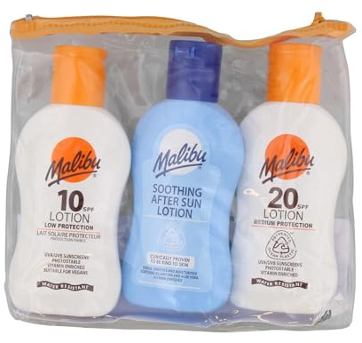 Malibu Sun Travel Essentials SPF 10 & 20 Sun Cream, After Sun, 3 x 100ml | SPF Protection, After Sun Lotion, Holiday Sun Care, Water Resistant, Multipack