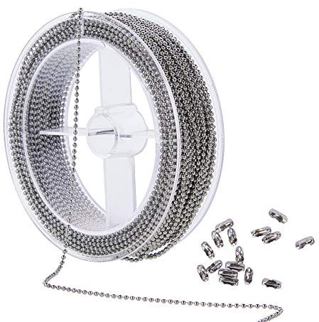 BENECREAT 1.5mm 49 Fuß/15M Edelstahl Verlängerungsperlenkette Verstellbare Kugelkette mit 50 STÜCK passenden Verbindern, Spule verpackt