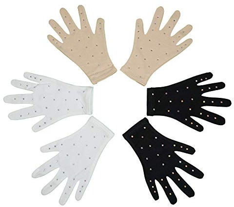 Skating Spirit Figure Skating Competition Thermal Gloves (1 Pair) Sparkle Rhinestone Decoration, for Performance Test Show Dance (Beige, Medium)