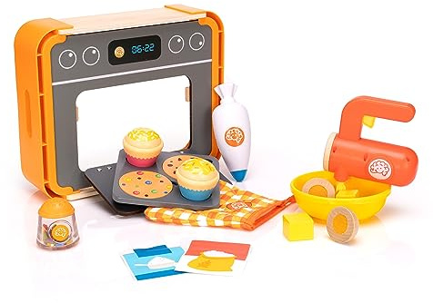 Fat Brain Toys Pretendables Bakery Set-Pretend Play Kids Baking Set with Oven, Mixer, Cupcakes, Cookies and Other Toy Kitchen Accessories - Durable Kids Kitchen Playset - Baking Gifts for +3 Year Olds