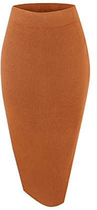 Urban CoCo Women's Elastic Waist Knitted Split Tube Pencil Midi Skirt (L, Deep Camel)