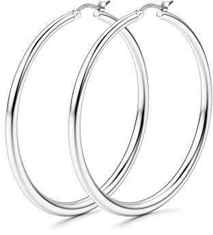 KRFY Créoles en Argent Sterling 925 et Plaqué Or 18k - Boucles d'Oreilles Courbes Gradient Tubes Creux Légers 60/70/80mm - Faible Allergie